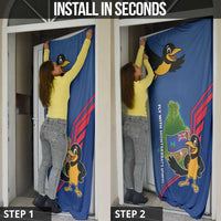 Montserrat Door Cover with Cartoon Bird and Island Map Blue Red Stripe Design - Wonder Print Shop