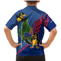 Montserrat Family Matching Mermaid Dress and Hawaiian Shirt with Cartoon Bird and Island Map Blue Red Stripe Design - Wonder Print Shop