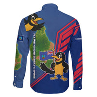 Montserrat Family Matching Mermaid Dress and Hawaiian Shirt with Cartoon Bird and Island Map Blue Red Stripe Design - Wonder Print Shop