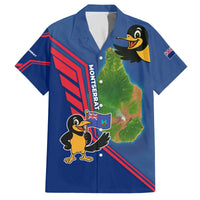 Montserrat Family Matching Off The Shoulder Long Sleeve Dress and Hawaiian Shirt with Cartoon Bird and Island Map Blue Red Stripe Design - Wonder Print Shop