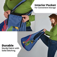 Montserrat Grocery Bag with Cartoon Bird and Island Map Blue Red Stripe Design - Wonder Print Shop