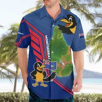 Montserrat Hawaiian Shirt with Cartoon Bird and Island Map Blue Red Stripe Design - Wonder Print Shop
