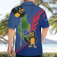 Montserrat Hawaiian Shirt with Cartoon Bird and Island Map Blue Red Stripe Design - Wonder Print Shop