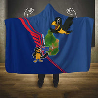 Montserrat Hooded Blanket with Cartoon Bird and Island Map Blue Red Stripe Design - Wonder Print Shop