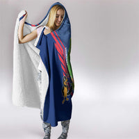 Montserrat Hooded Blanket with Cartoon Bird and Island Map Blue Red Stripe Design - Wonder Print Shop