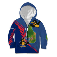 Montserrat Kid Hoodie with Cartoon Bird and Island Map Blue Red Stripe Design - Wonder Print Shop