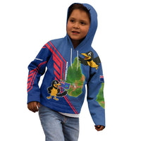 Montserrat Kid Hoodie with Cartoon Bird and Island Map Blue Red Stripe Design - Wonder Print Shop