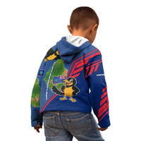 Montserrat Kid Hoodie with Cartoon Bird and Island Map Blue Red Stripe Design - Wonder Print Shop