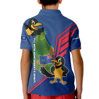 Montserrat Kid Polo Shirt with Cartoon Bird and Island Map Blue Red Stripe Design - Wonder Print Shop