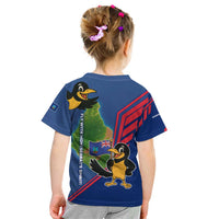 Montserrat Kid T Shirt with Cartoon Bird and Island Map Blue Red Stripe Design - Wonder Print Shop