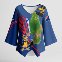 Montserrat Kimono Sleeve Blouse with Cartoon Bird and Island Map Blue Red Stripe Design - Wonder Print Shop