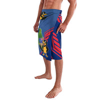 Montserrat Lavalava with Cartoon Bird and Island Map Blue Red Stripe Design - Wonder Print Shop