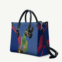 Montserrat Leather Bag with Cartoon Bird and Island Map Blue Red Stripe Design - Wonder Print Shop