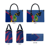 Montserrat Leather Bag with Cartoon Bird and Island Map Blue Red Stripe Design - Wonder Print Shop