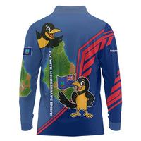 Montserrat Long Sleeve Polo Shirt with Cartoon Bird and Island Map Blue Red Stripe Design - Wonder Print Shop