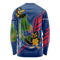 Montserrat Long Sleeve Shirt with Cartoon Bird and Island Map Blue Red Stripe Design - Wonder Print Shop