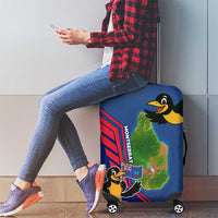 Montserrat Luggage Cover with Cartoon Bird and Island Map Blue Red Stripe Design - Wonder Print Shop