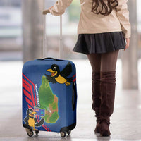 Montserrat Luggage Cover with Cartoon Bird and Island Map Blue Red Stripe Design - Wonder Print Shop