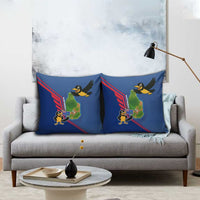 Montserrat Pillow Cover with Cartoon Bird and Island Map Blue Red Stripe Design - Wonder Print Shop