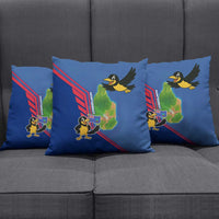 Montserrat Pillow Cover with Cartoon Bird and Island Map Blue Red Stripe Design - Wonder Print Shop