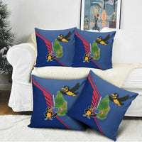 Montserrat Pillow Cover with Cartoon Bird and Island Map Blue Red Stripe Design - Wonder Print Shop