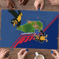 Montserrat Puzzle with Cartoon Bird and Island Map Blue Red Stripe Design - Wonder Print Shop