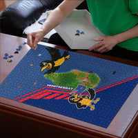 Montserrat Puzzle with Cartoon Bird and Island Map Blue Red Stripe Design - Wonder Print Shop