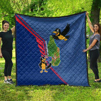 Montserrat Quilt with Cartoon Bird and Island Map Blue Red Stripe Design - Wonder Print Shop
