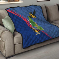 Montserrat Quilt with Cartoon Bird and Island Map Blue Red Stripe Design - Wonder Print Shop
