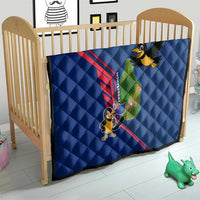 Montserrat Quilt with Cartoon Bird and Island Map Blue Red Stripe Design - Wonder Print Shop