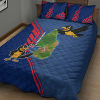 Montserrat Quilt Bed Set with Cartoon Bird and Island Map Blue Red Stripe Design - Wonder Print Shop