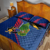 Montserrat Quilt Bed Set with Cartoon Bird and Island Map Blue Red Stripe Design - Wonder Print Shop