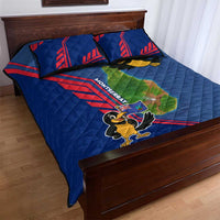 Montserrat Quilt Bed Set with Cartoon Bird and Island Map Blue Red Stripe Design - Wonder Print Shop
