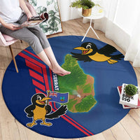 Montserrat Round Carpet with Cartoon Bird and Island Map Blue Red Stripe Design - Wonder Print Shop