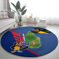 Montserrat Round Carpet with Cartoon Bird and Island Map Blue Red Stripe Design - Wonder Print Shop
