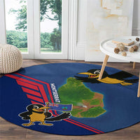 Montserrat Round Carpet with Cartoon Bird and Island Map Blue Red Stripe Design - Wonder Print Shop