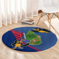 Montserrat Round Carpet with Cartoon Bird and Island Map Blue Red Stripe Design - Wonder Print Shop
