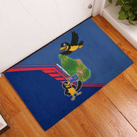 Montserrat Rubber Doormat with Cartoon Bird and Island Map Blue Red Stripe Design - Wonder Print Shop