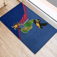 Montserrat Rubber Doormat with Cartoon Bird and Island Map Blue Red Stripe Design - Wonder Print Shop