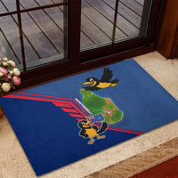 Montserrat Rubber Doormat with Cartoon Bird and Island Map Blue Red Stripe Design - Wonder Print Shop