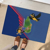 Montserrat Rubber Doormat with Cartoon Bird and Island Map Blue Red Stripe Design - Wonder Print Shop