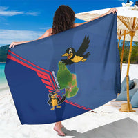 Montserrat Sarong with Cartoon Bird and Island Map Blue Red Stripe Design - Wonder Print Shop