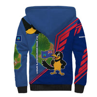Montserrat Sherpa Hoodie with Cartoon Bird and Island Map Blue Red Stripe Design - Wonder Print Shop
