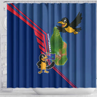 Montserrat Shower Curtain with Cartoon Bird and Island Map Blue Red Stripe Design - Wonder Print Shop