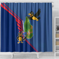 Montserrat Shower Curtain with Cartoon Bird and Island Map Blue Red Stripe Design - Wonder Print Shop