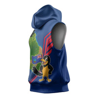 Montserrat Sleeveless Hoodie with Cartoon Bird and Island Map Blue Red Stripe Design - Wonder Print Shop