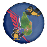 Montserrat Spare Tire Cover with Cartoon Bird and Island Map Blue Red Stripe Design - Wonder Print Shop