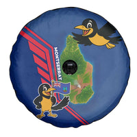 Montserrat Spare Tire Cover with Cartoon Bird and Island Map Blue Red Stripe Design - Wonder Print Shop