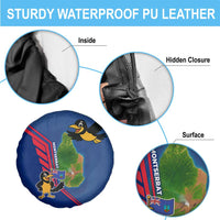 Montserrat Spare Tire Cover with Cartoon Bird and Island Map Blue Red Stripe Design - Wonder Print Shop