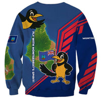 Montserrat Sweatshirt with Cartoon Bird and Island Map Blue Red Stripe Design - Wonder Print Shop